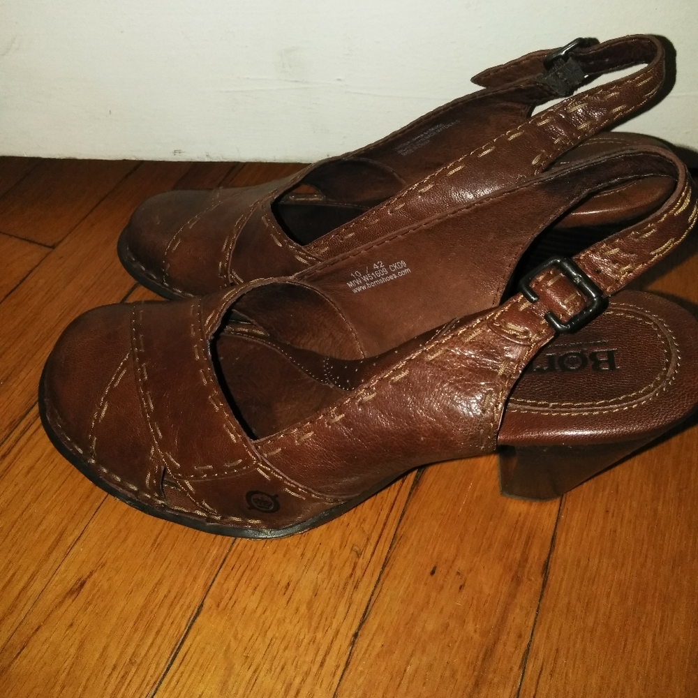 Born Slingback Brown Leather Heels 10